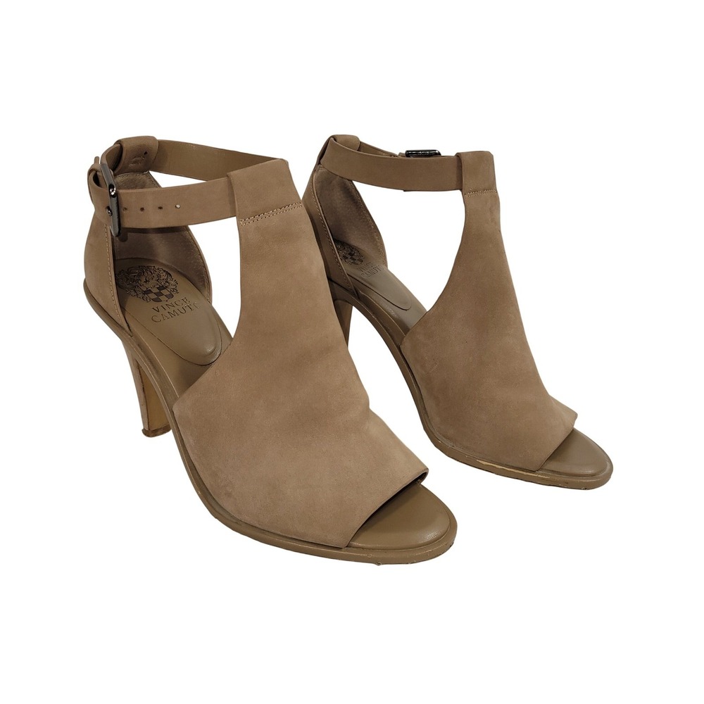 Vince Camuto Frasper Heel Women 9M Truffle Suede Ankle Strap Open Toe Fall Boho